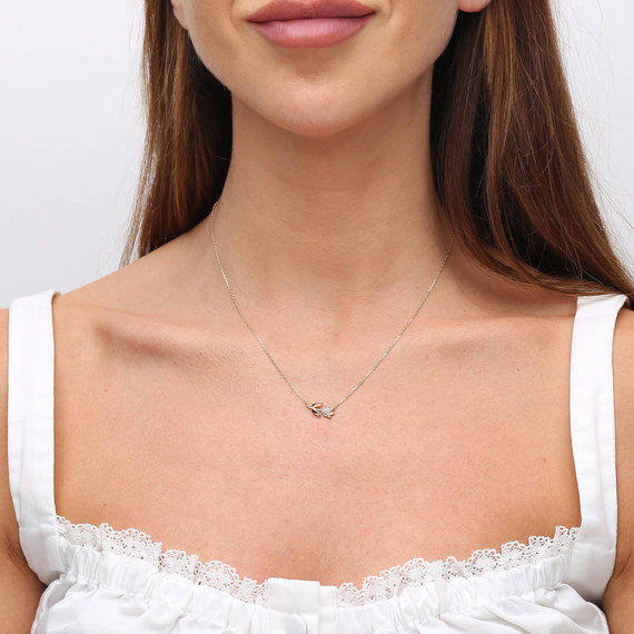 Gold rose 585 Blume Diamant Halskette rosa Zirkonia 42-45 cm