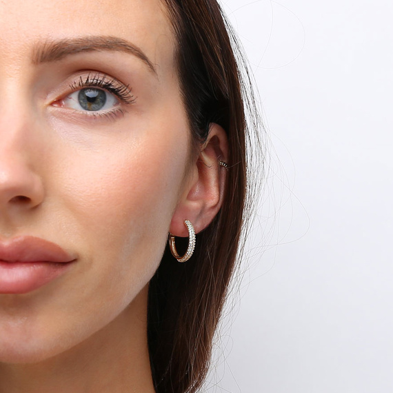 Goldkreis-Ohrringe 585 mit Zirkonen Durchmesser 1,5 cm