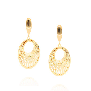 Gold ovale Ohrringe 585 durchbrochene Vintage hängen Englisch 4,3 cm