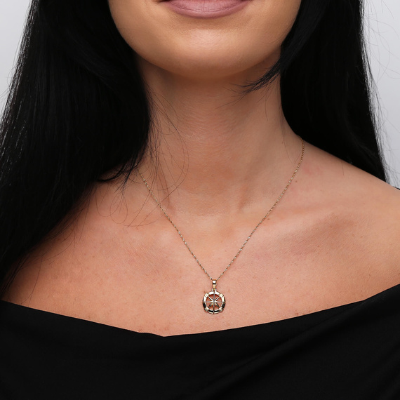 Herren Goldanhänger 585 Ruder Kompass Stern Weltrichtungen Weiß und Gelbgold