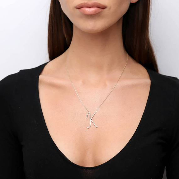 Gold Festkette 585 Buchstabe K groß mit Zirkonen