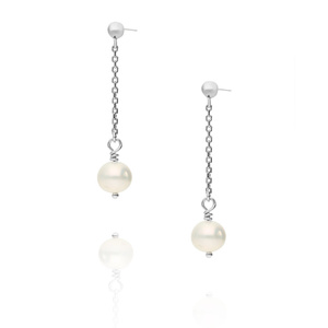 Gold lange Anhänger Ohrringe mit Perle 585 Weißgold Post