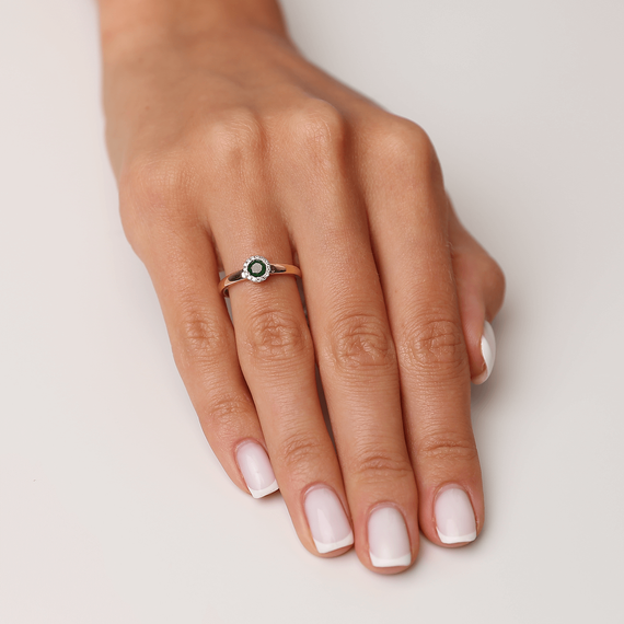 Gold runder Ring 585 Smaragd 0,28 ct Diamanten 0,06 ct