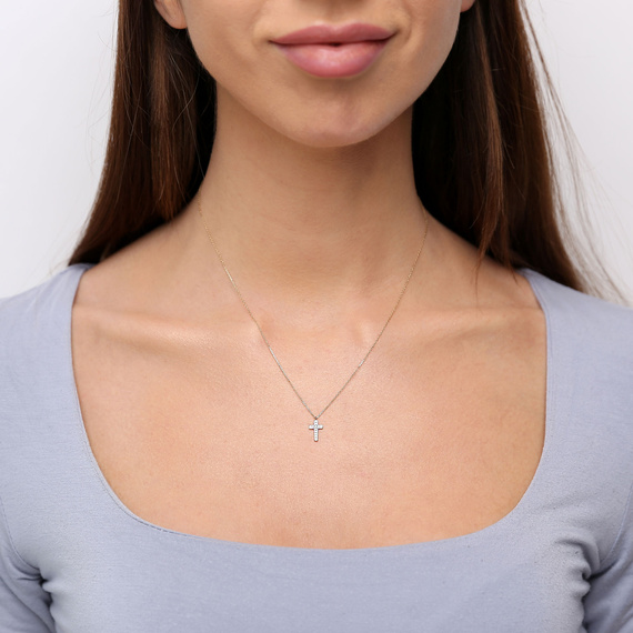 Gold-Halskette mit Diamanten 585 Festkreuz Diamanten 0,05 ct