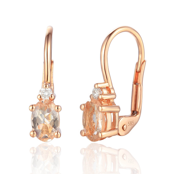 Goldohrringe 585 Tränenmorganit Diamanten Roségold 0,93 ct
