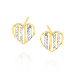 Gold-Ohrringe 585 Herzen Zirkonia Weiß- und Gelbgold auf einem Stift