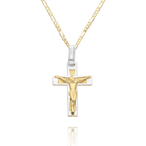 Goldanhänger 585 Kreuz mit Jesus Passion Weiß- und Gelbgold
