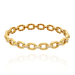 Gold 585 steifes Armband mit Zirkonen 7,5 mm große Glieder 19 cm