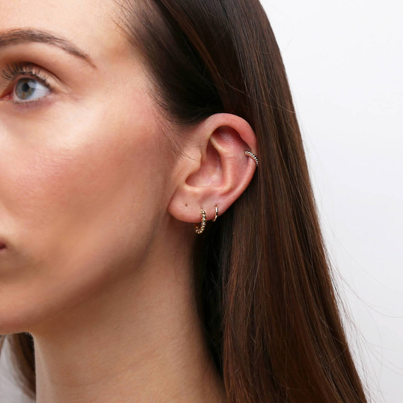 Kreis Ohrringe Gold 585 kleine Kugeln auf Snap 1,2 cm