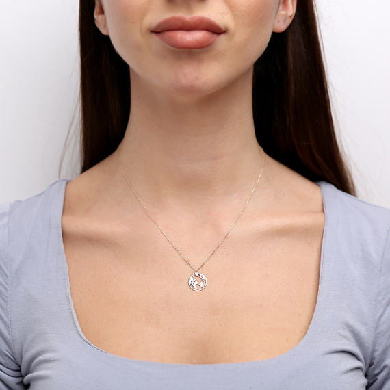 Gold Festkette 585 durchbrochene Kreis Weltkarte 42 - 45 cm