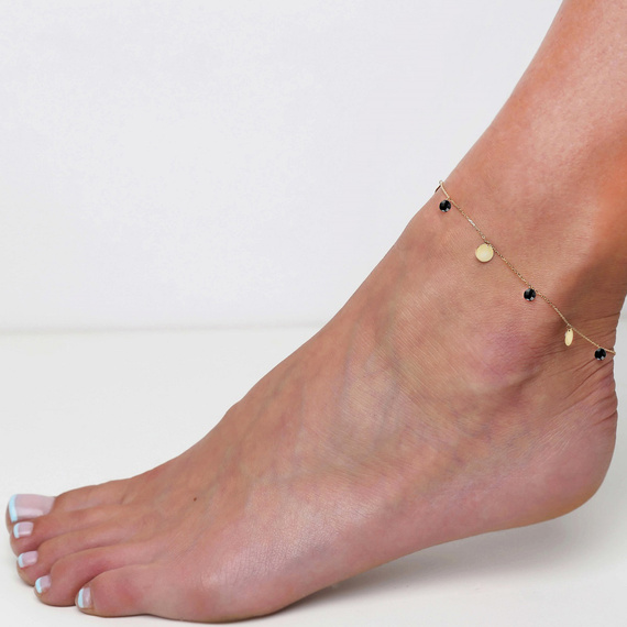 Gold-Bein-Armband mit Ringen 585 feierlichen Kreisen und Zirkonen