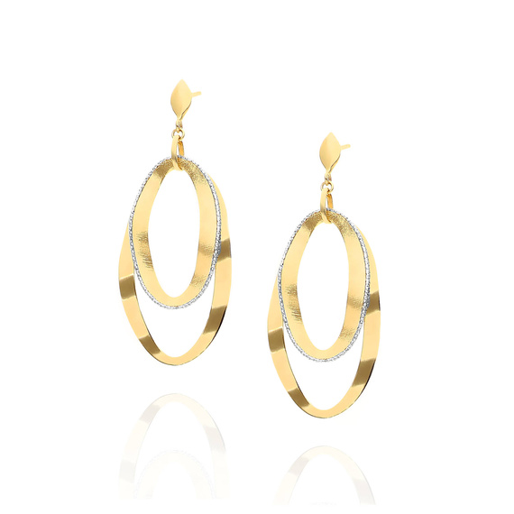 Gold 585 große Anhänger Diamant Doppelspiegel Post Ohrringe