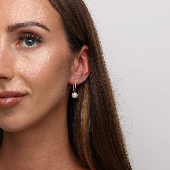 Gold 585 natürliche Perle Anhänger Ohrringe Englisch 2,4 cm