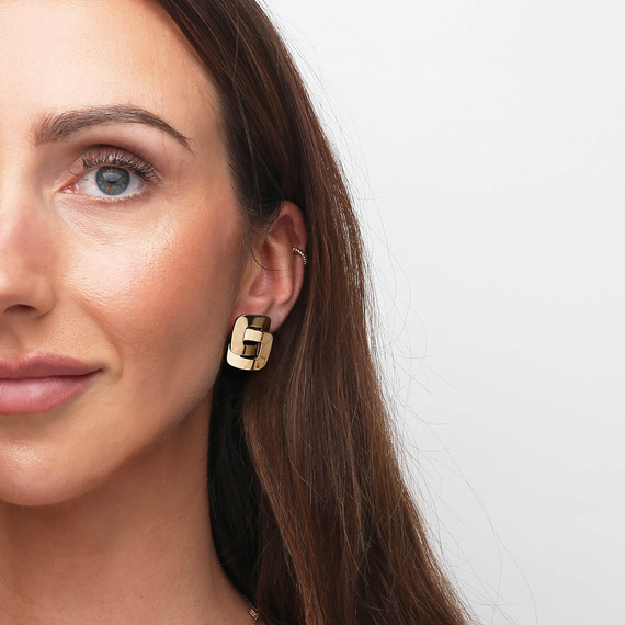 Goldene Ohrringe doppelte Quadrate 585 geometrisch glatt mit Steckverschluss