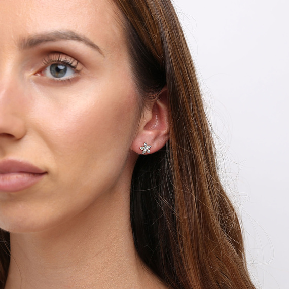 Gold 585 Blume Ohrringe mit Zirkonen Post