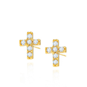 Goldene Ohrringe mit Kreuz 585 Kreuz mit Zirkonia auf Steckstift