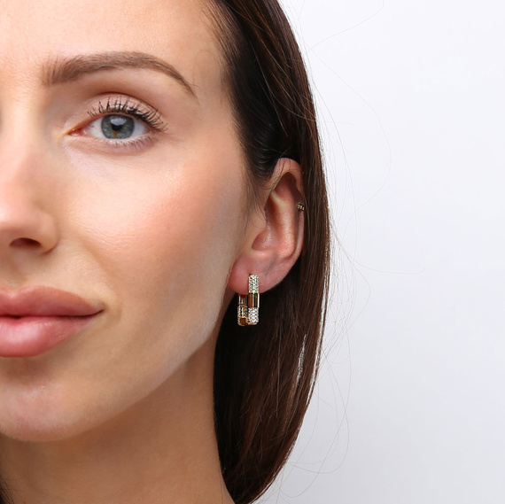 Goldkreis-Ohrringe 585 mit Zirkonen Durchmesser 1,5 cm