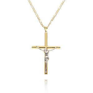 Gold großer Anhänger 585 Jesus gekreuzigt Weiß- und Gelbgold