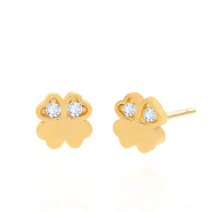 Goldene Kleeblatt-Ohrringe 585 Blumen Zirkonia auf Stecksteckern