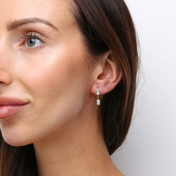 Goldkreis-Ohrringe 585 mit Zirkonen Durchmesser 1,5 cm