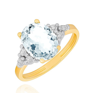Gold Verlobungsring 585 ovaler weißer Topas Schweizer Diamanten 0,25 ct