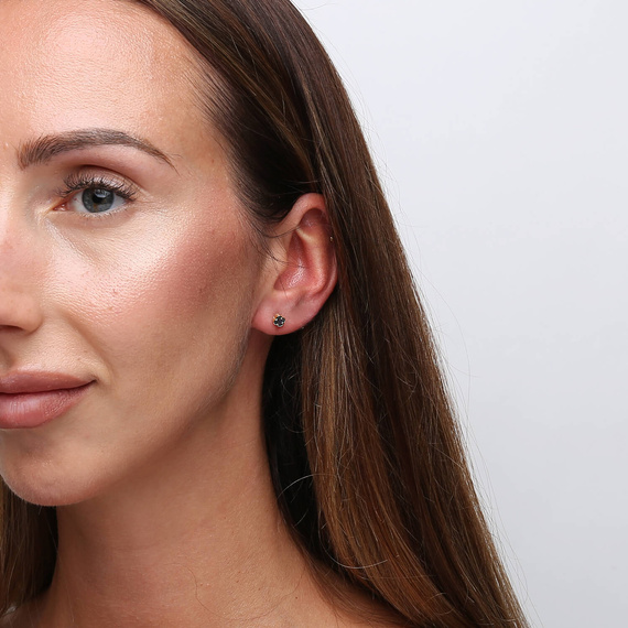 Gold Blume Ohrringe schwarz Kleeblätter auf Stick 585 Nyks