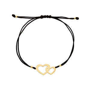 585 Goldarmband auf schwarzer Kordel Herzen Kugeln
