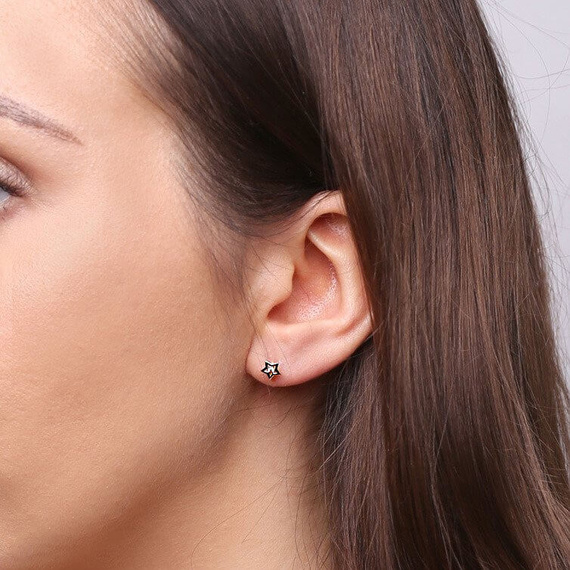 Gold Stern Ohrringe mit Zirkonia für Schraube 585