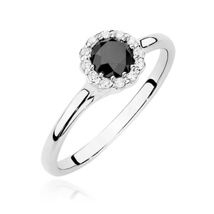Verlobungsring aus Gold mit großem schwarzen Diamanten 0,50 ct und Diamanten 0,10 ct