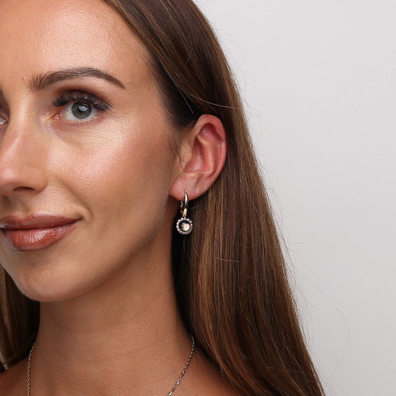 Gold-Anhänger Ohrringe 585 Mondstein Perlmutt Zirkonia 2,8 cm