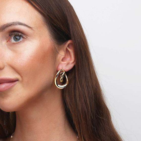 Goldene Ohrringe große Doppelringe 585 gedreht glatt mit Verschluss