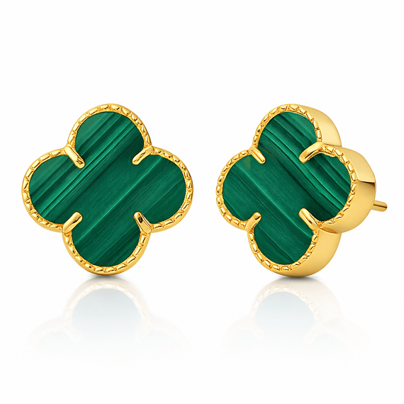 Gold große Klee Ohrringe mit Malachit 585 Kleeblumen natürlichen Malachit auf einem Post