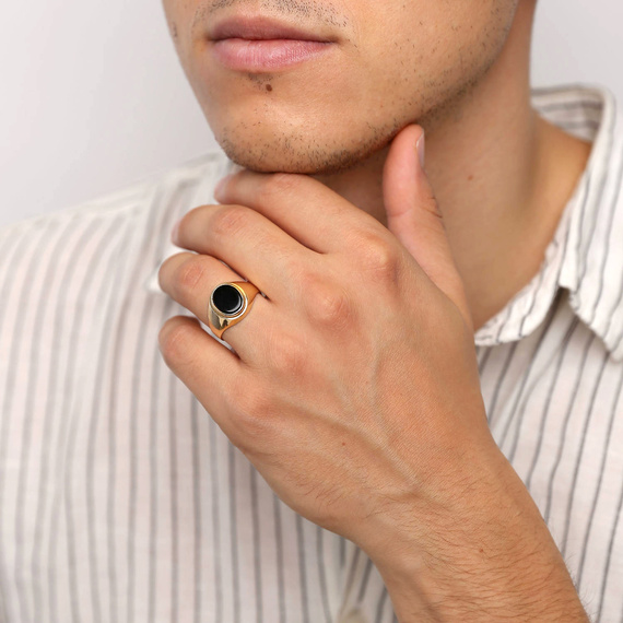 Siegelring aus Gold mit Onyx 585 Herrenring groß oval