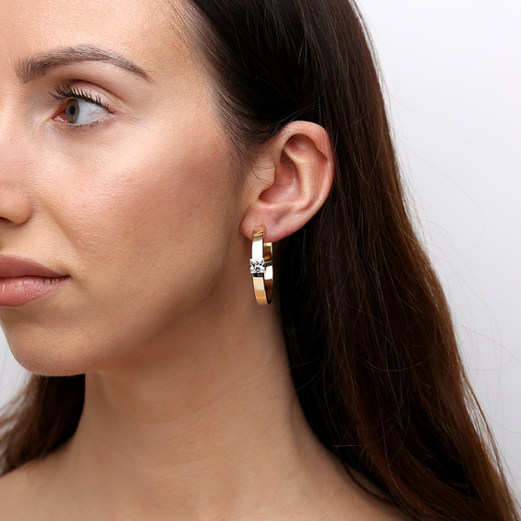 Gold-Ohrringe 585 breite Kreise mit Zirkonia 3,4 cm