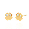 Goldene Kleeblatt-Ohrringe 585 Blumen Zirkonia auf Stecksteckern