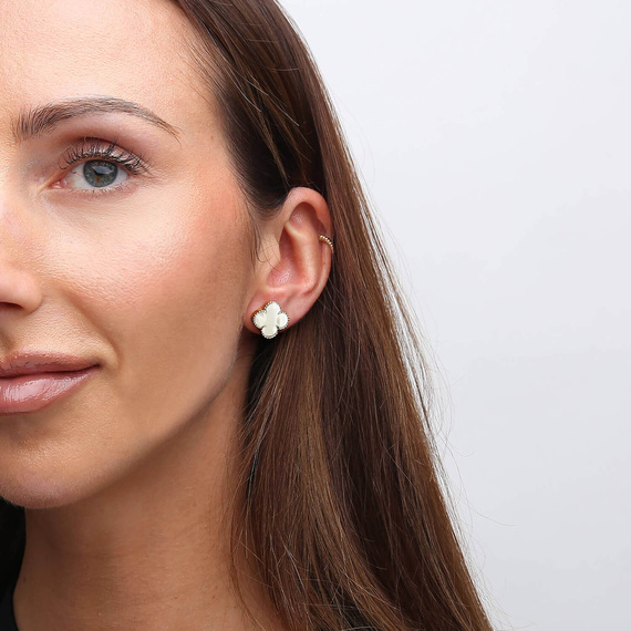 Goldohrringe große Kleeblätter mit Perlmutt 585 Blumen Kleeblätter Perlmutt Post