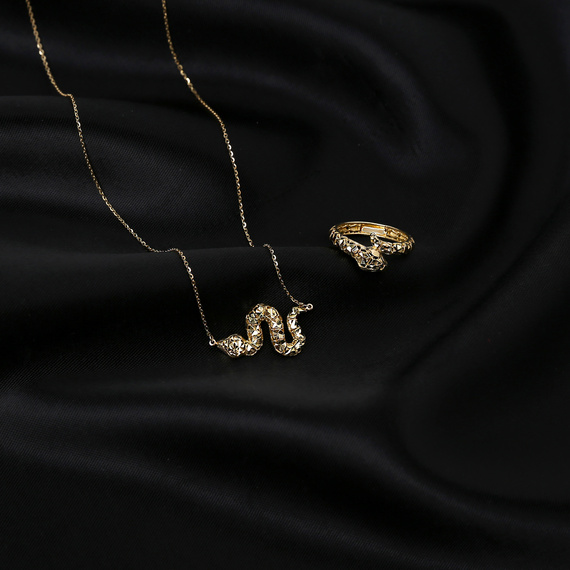 Gold 585 feierliche Schlangenhalskette Schlange Diamant Fußkettchen Kette