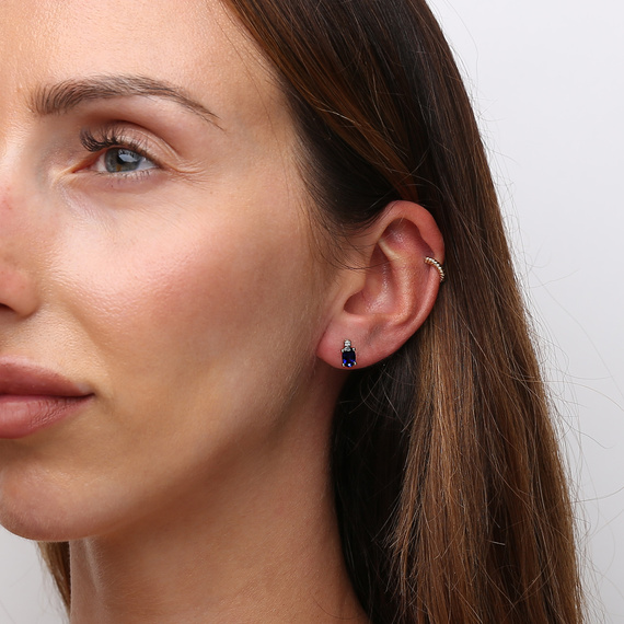 Gold 585 ovale Ohrringe mit Topas und Diamant 0,83 ct