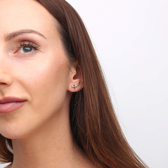 Goldene Ohrringe Libelle 585 Libelle Zirkonia auf Steckstift