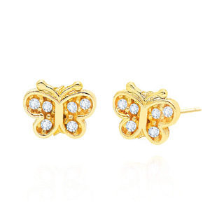 Goldene Ohrringe mit Schmetterlingen 585 Schmetterlinge mit Zirkonia auf Steckern