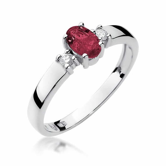 Goldverlobungsring mit großem Rubin 0,60 ct und Diamanten 0,08 ct