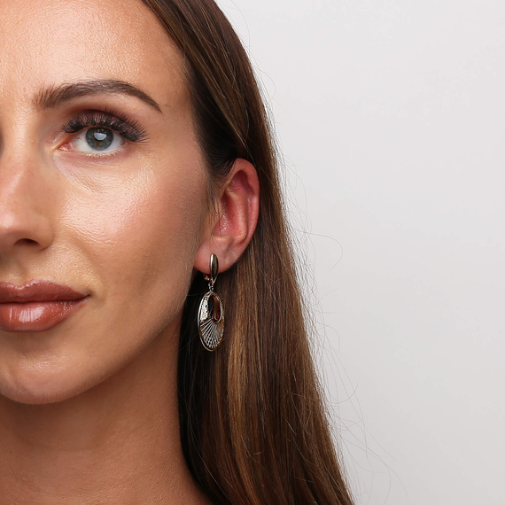 Gold ovale Ohrringe 585 durchbrochene Vintage hängen Englisch 4,3 cm