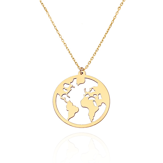 Gold Festkette 585 durchbrochene Kreis Weltkarte 42 - 45 cm