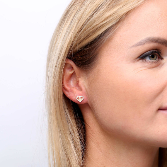 Gold 585 Herz Ohrringe mit Zirkonen Post