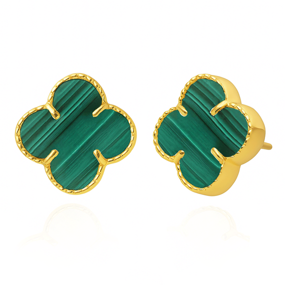 Gold große Klee Ohrringe mit Malachit 585 Kleeblumen natürlichen Malachit auf einem Post
