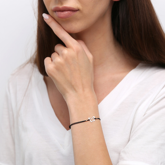 585 Goldarmband auf schwarzer Kordel Schmetterling durchbrochenes Armband