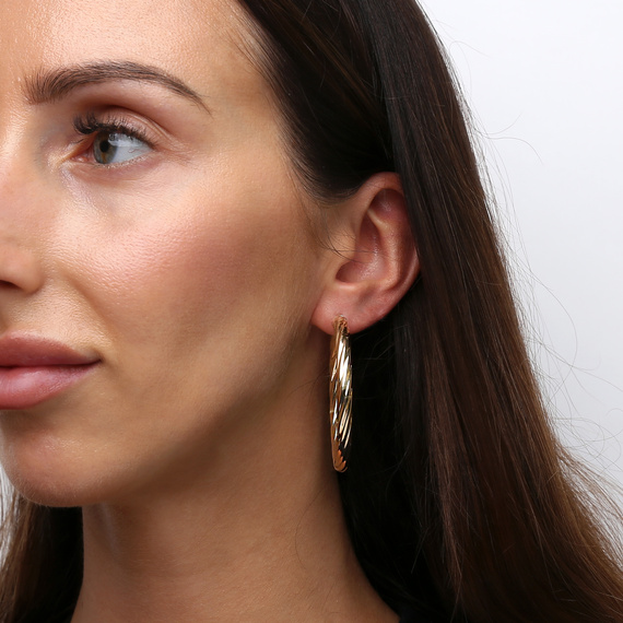 Gold Kreis Ohrringe 585 dick eingeschnittene Diamant besetzt 25 mm