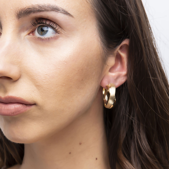 585 Doppelte Ohrringe aus Satin und Glattgold mit Schnappverschluss 3 cm