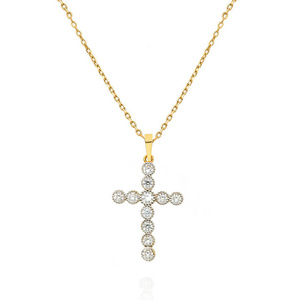 Goldener Anhänger Kreuz 585 Kreuz weiße Zirkonia diamantiert zweifarbig