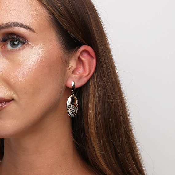 Gold ovale Ohrringe 585 durchbrochene Vintage hängen Englisch 4,3 cm